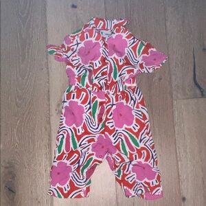 Girls' Floral Short-Sleeve Jumpsuit in Pink and Red